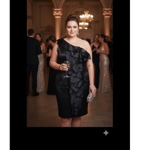 Calvin Klein Dress Size 20W Satin One Shoulder Ruffle Cocktail Evening Gala